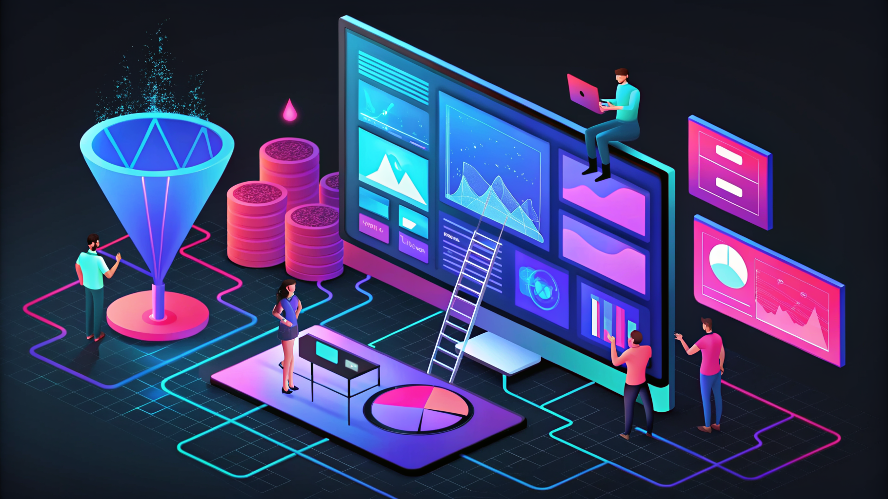 Premium digital agency strategy visual with website, analytics and conversion planning elements for Abra Media